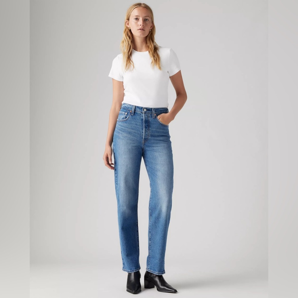 Levi's Premium Ribcage Straight Ankle Jeans Medium Wash Blue Dance Around 26 x27